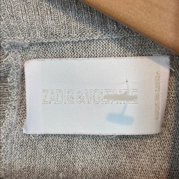 Zadig & Voltaire -Grey Metallic Linen Top – Shimmer Knit Tee - Picture 5 of 10